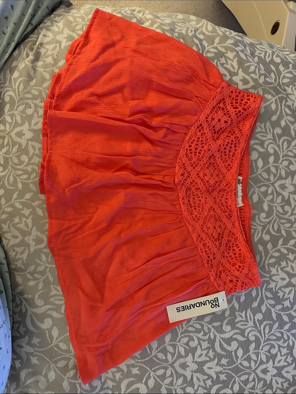 No Boundaries Red Crochet-Waist Circle Skirt